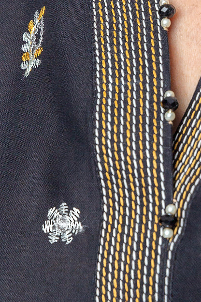 Beechtree - 3 PIECE - EMBROIDERED CAMBRIC SUIT WITH WOVEN SHAWL - NOIR GLAM (UNSTITCHED)