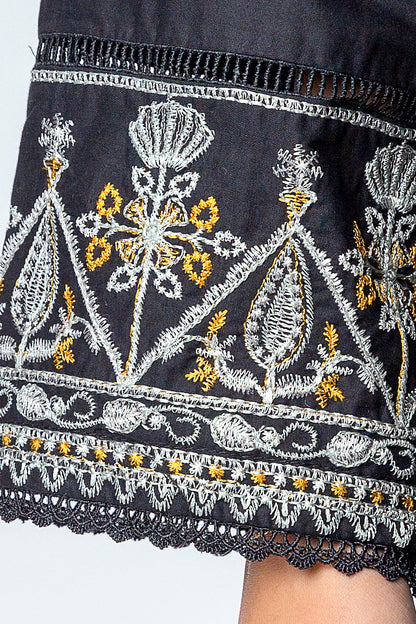 Beechtree - 3 PIECE - EMBROIDERED CAMBRIC SUIT WITH WOVEN SHAWL - NOIR GLAM (UNSTITCHED)