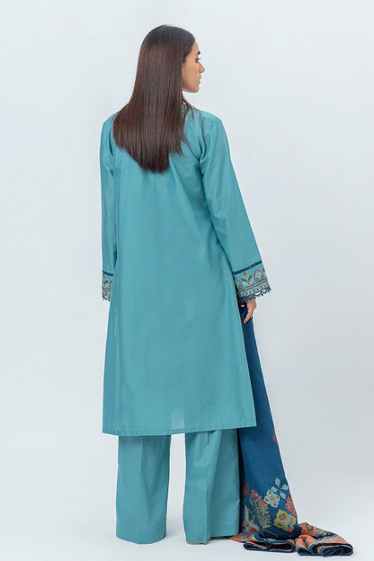 Beechtree - 3 PIECE - EMBROIDERED CAMBRIC SUIT WITH WOVEN SHAWL - BALMY BLUE (UNSTITCHED)