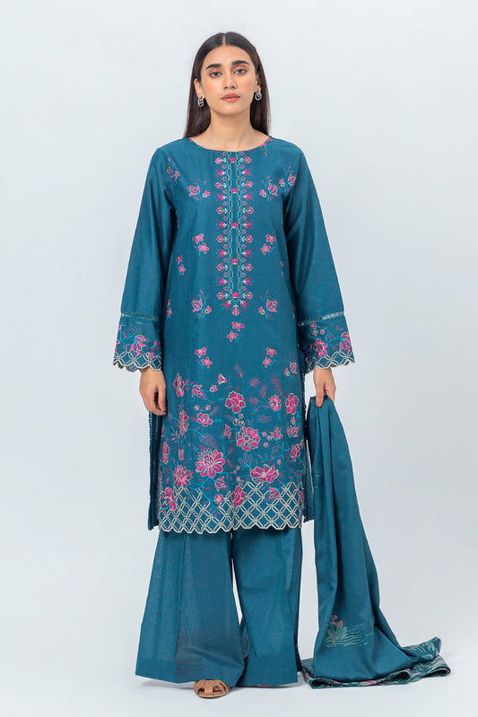 Beechtree - 3 PIECE - EMBROIDERED CAMBRIC SUIT WITH WOVEN SHAWL - CHIC FLORENCE (UNSTITCHED)