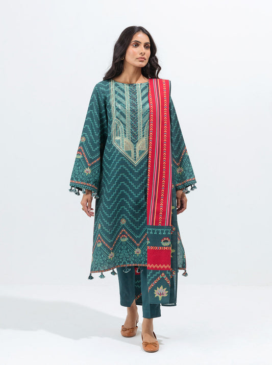 Beechtree - Tribal Teal-Embroidered-3P (UNSTITCHED)