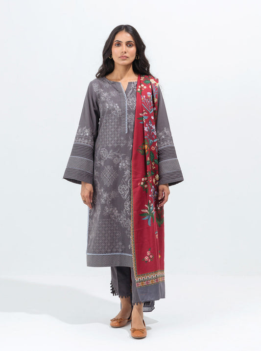 Beechtree - Charcoal Ash-Embroidered With Shawl-2P (UNSTITCHED)