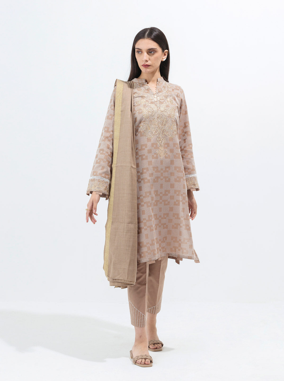 Beechtree - Ivory Dust-Embroidered With Shawl-3P (UNSTITCHED)