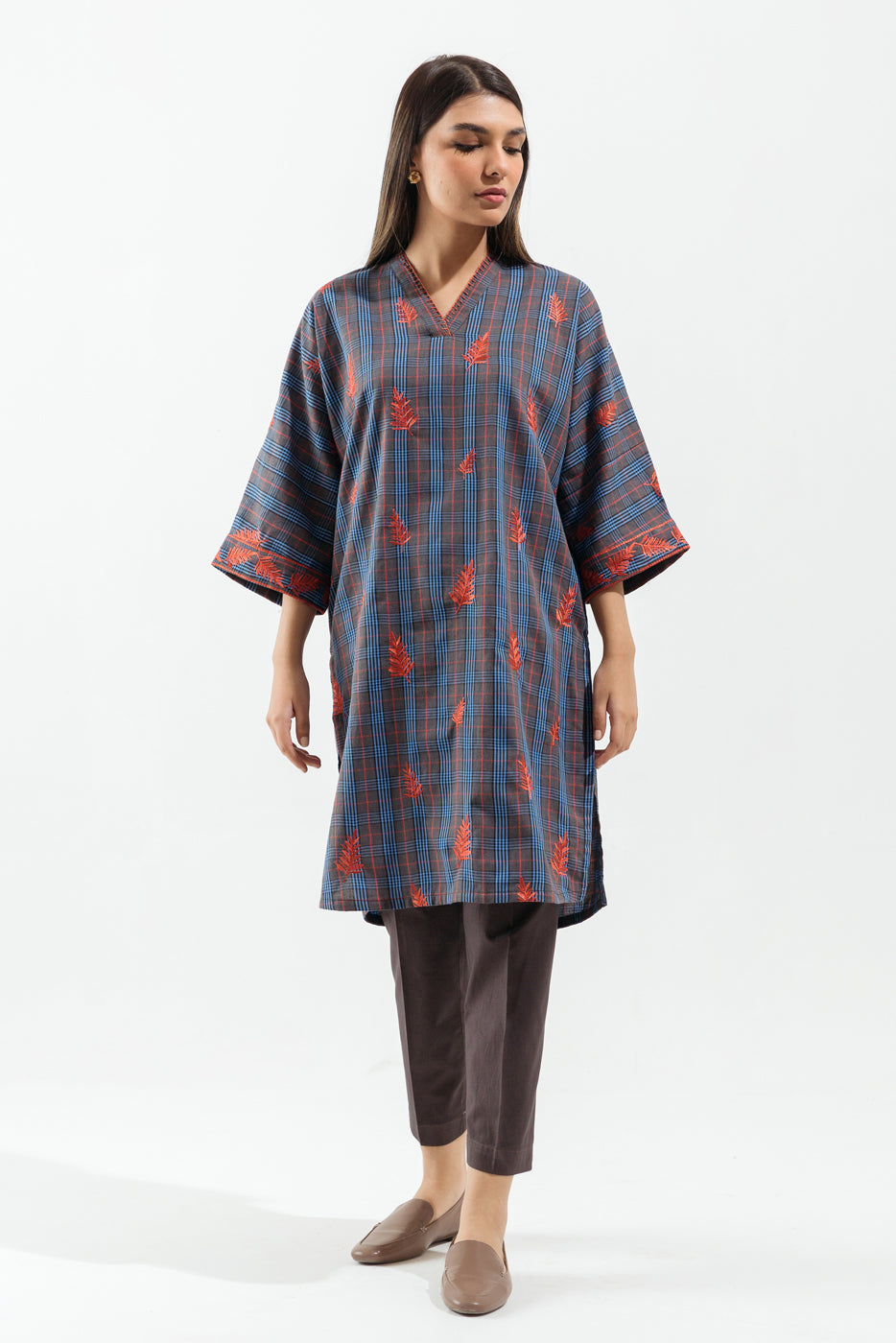 Beechtree - 1 PIECE - EMBROIDERED YARN DYED SHIRT - CERRULEAN BUD (UNSTITCHED)