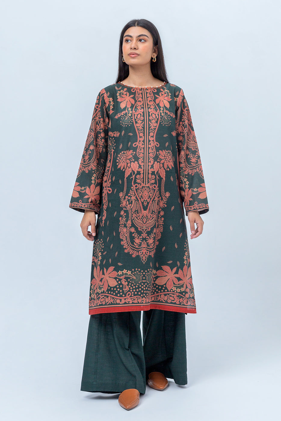 Beechtree - 2 PIECE - PRINTED KHADDAR SUIT - NOSTALGIA EMERALD (UNSTITCHED)