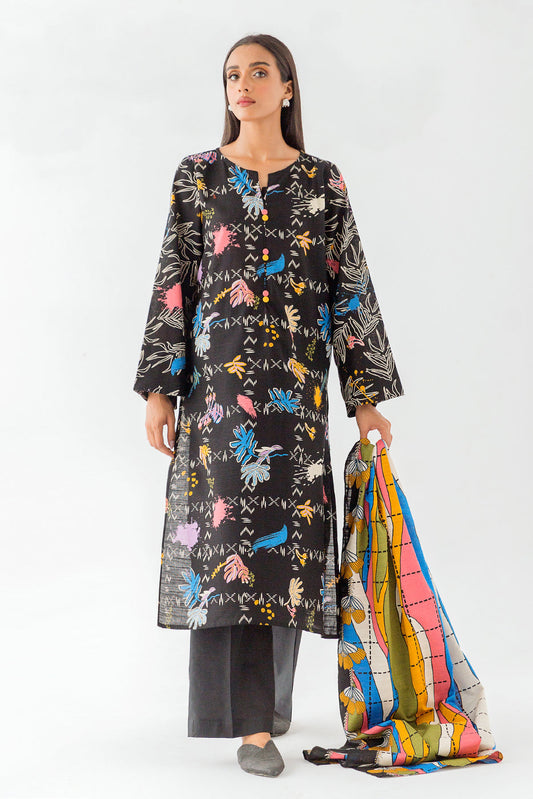 Beechtree - 2 PIECE - PRINTED KHADDAR SUIT - JAZZY BLACK (UNSTITCHED)