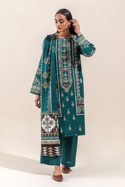 Beechtree - 3 PIECE - PRINTED KHADDAR SUIT - TEAL ORNATE (UNSTITCHED)