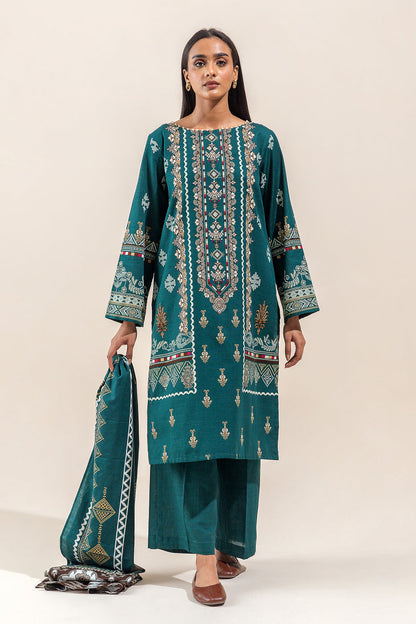 Beechtree - 3 PIECE - PRINTED KHADDAR SUIT - TEAL ORNATE (UNSTITCHED)