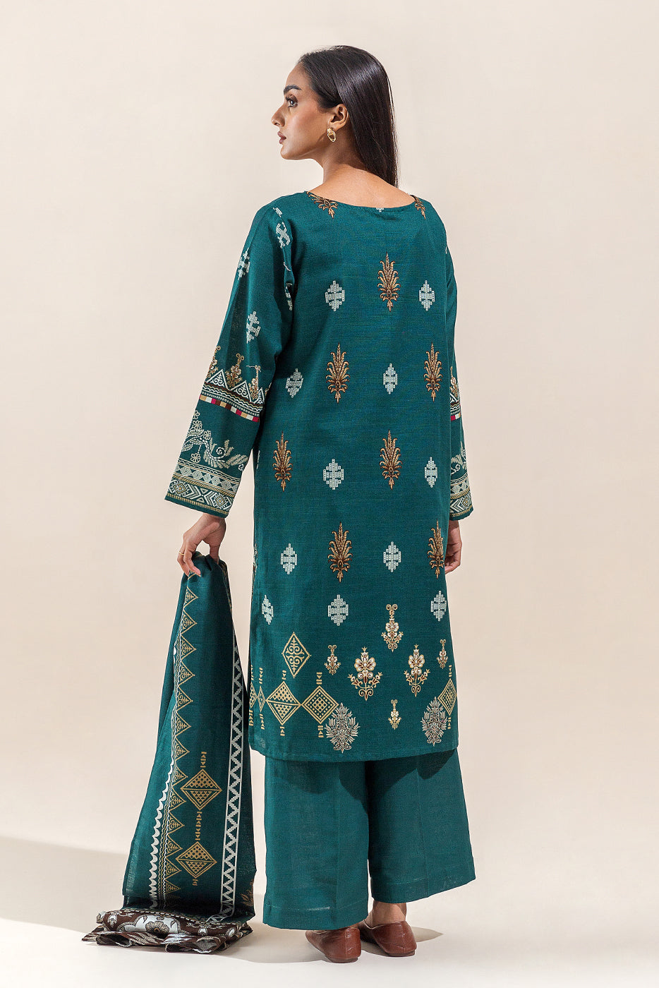 Beechtree - 3 PIECE - PRINTED KHADDAR SUIT - TEAL ORNATE (UNSTITCHED)