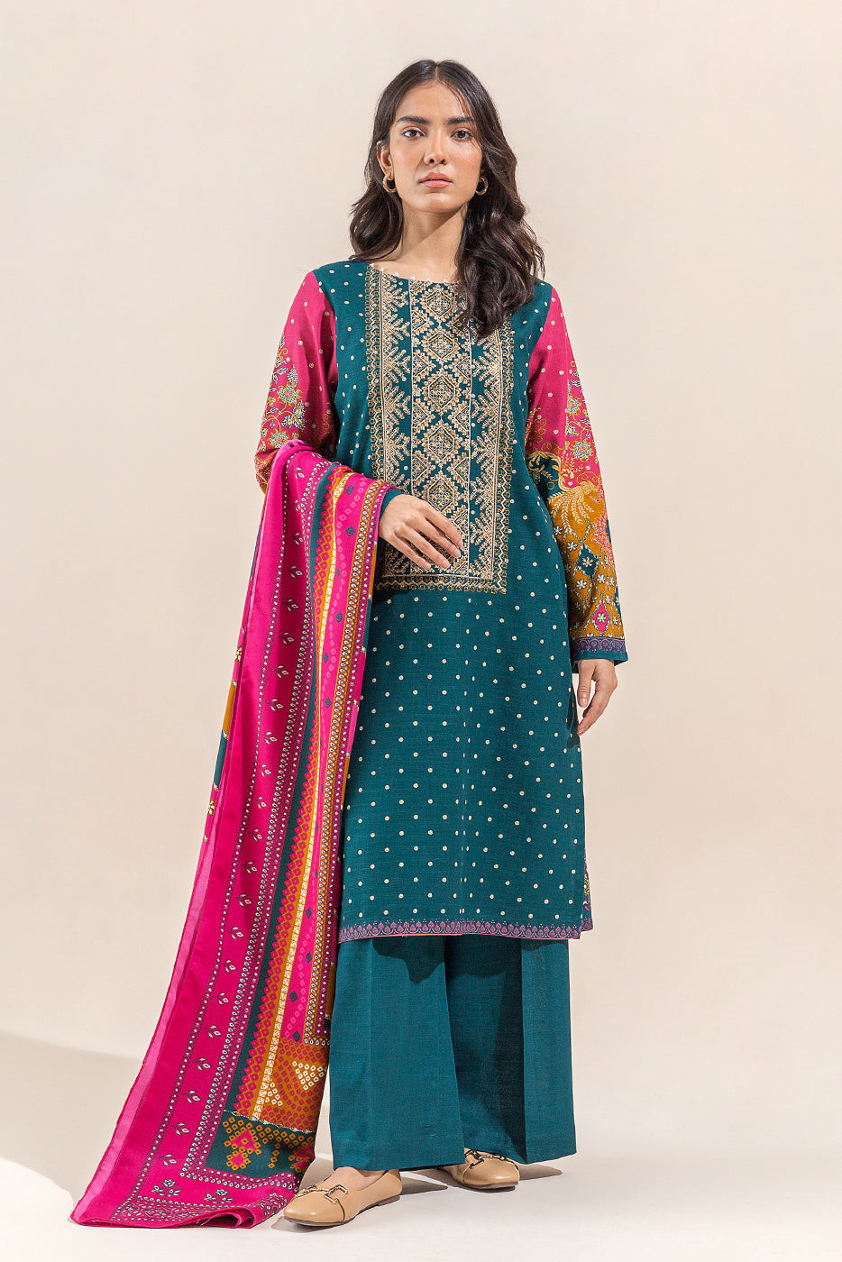 Beechtree - 3 PIECE - EMBROIDERED  KHADDAR SUIT - FESTIVE GLOW (UNSTITCHED)