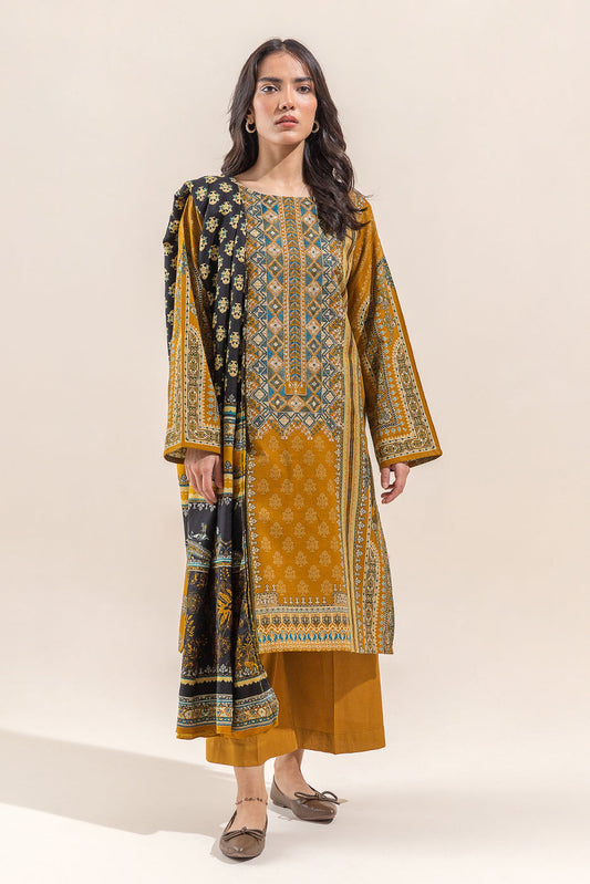 Beechtree - 3 PIECE - EMBROIDERED  KHADDAR SUIT - GLAZED CARAMEL (UNSTITCHED)