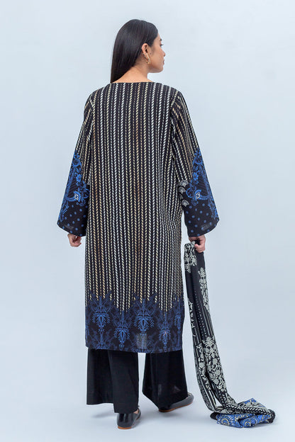 Beechtree - 3 PIECE - EMBROIDERED KHADDAR SUIT WITH PRINTED SHAWL - WONDROUS BLACK (UNSTITCHED)