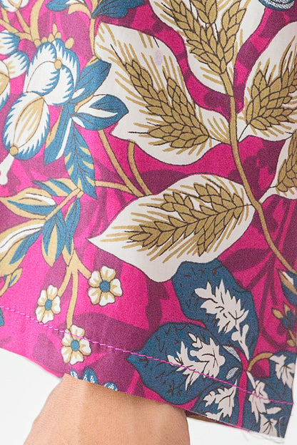 Beechtree - 3 PIECE - PRINTED COTTON SATIN SUIT WITH PRINTED SHAWL - MAGENTA VEIL (UNSTITCHED)