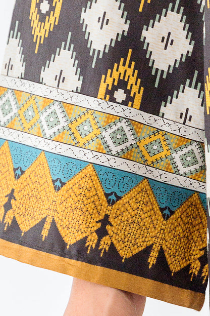 Beechtree - 3 PIECE - PRINTED COTTON SATIN SUIT WITH PRINTED SHAWL - EXUBERANT IKAT (UNSTITCHED)