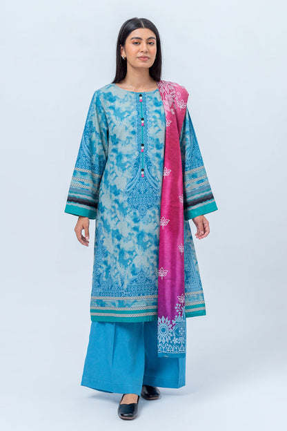 Beechtree - 3 PIECE - PRINTED KHADDAR SUIT - MISTY BLUE (UNSTITCHED)