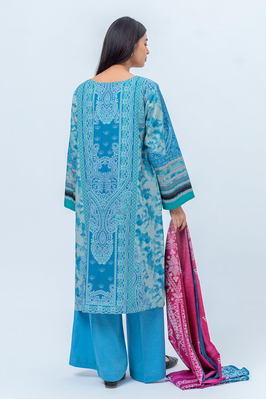 Beechtree - 3 PIECE - PRINTED KHADDAR SUIT - MISTY BLUE (UNSTITCHED)