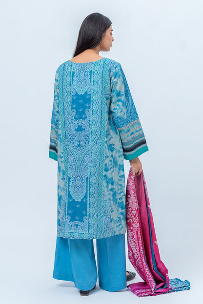 Beechtree - 3 PIECE - PRINTED KHADDAR SUIT - MISTY BLUE (UNSTITCHED)