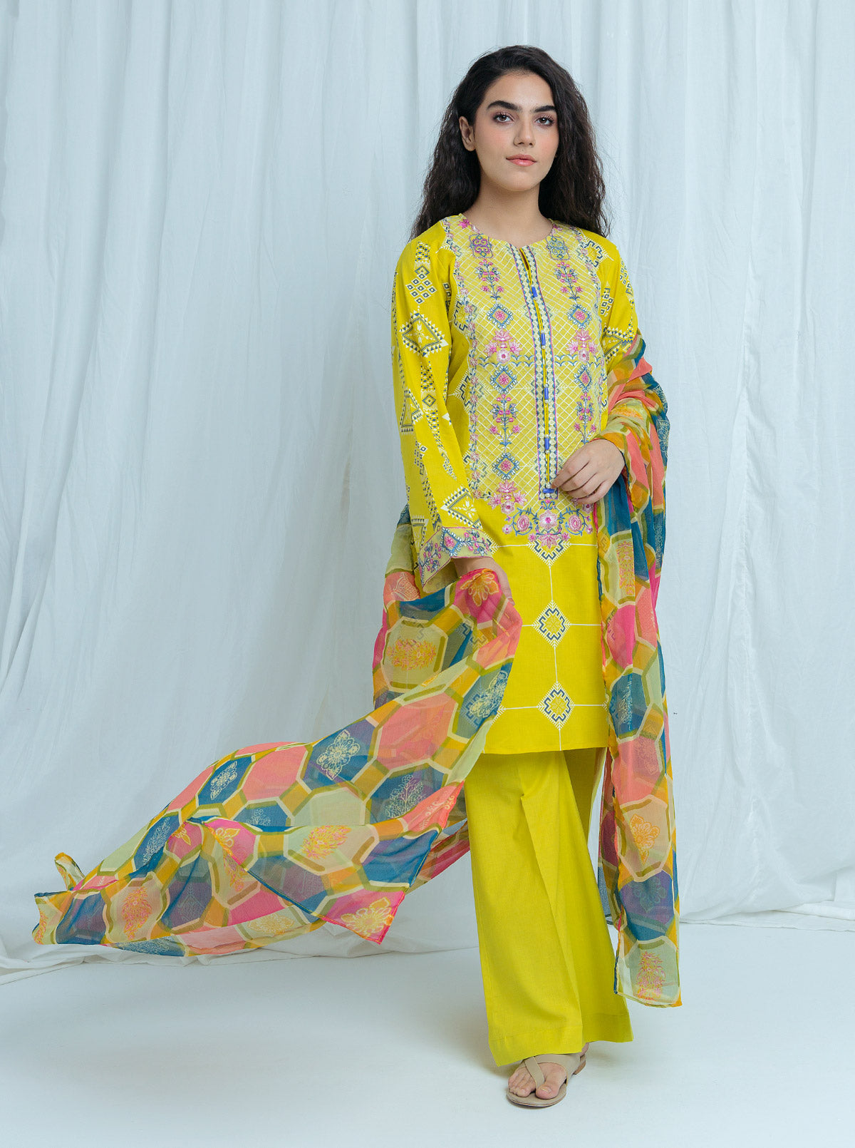 Beechtree - Festive Lime-Embroidered-3 Pc