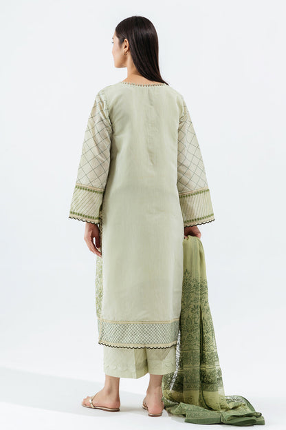 Beechtree - 4 PIECE - EMBROIDERED PAPER COTTON SUIT - OPAL GREEN(UNSTITCHED)