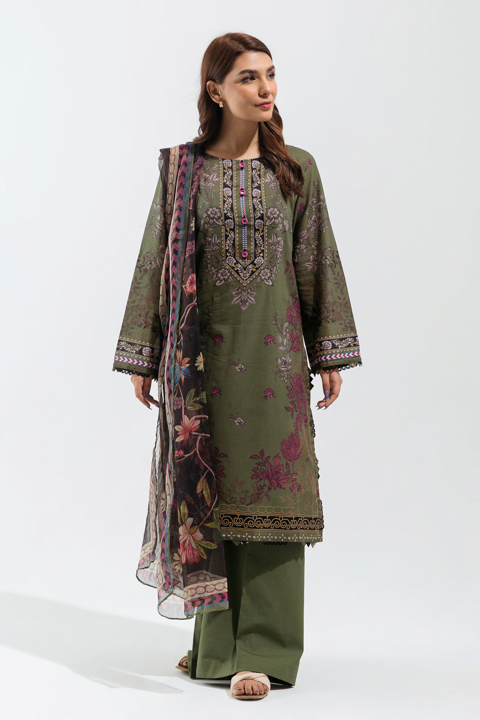 Beechtree - 3 PIECE - PRINTED  LAWN SUIT - GLOOMY SAGE (UNSTITCHED)