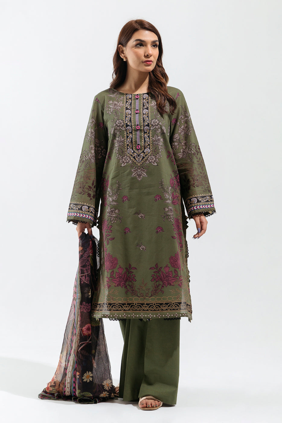 Beechtree - 3 PIECE - PRINTED  LAWN SUIT - GLOOMY SAGE (UNSTITCHED)