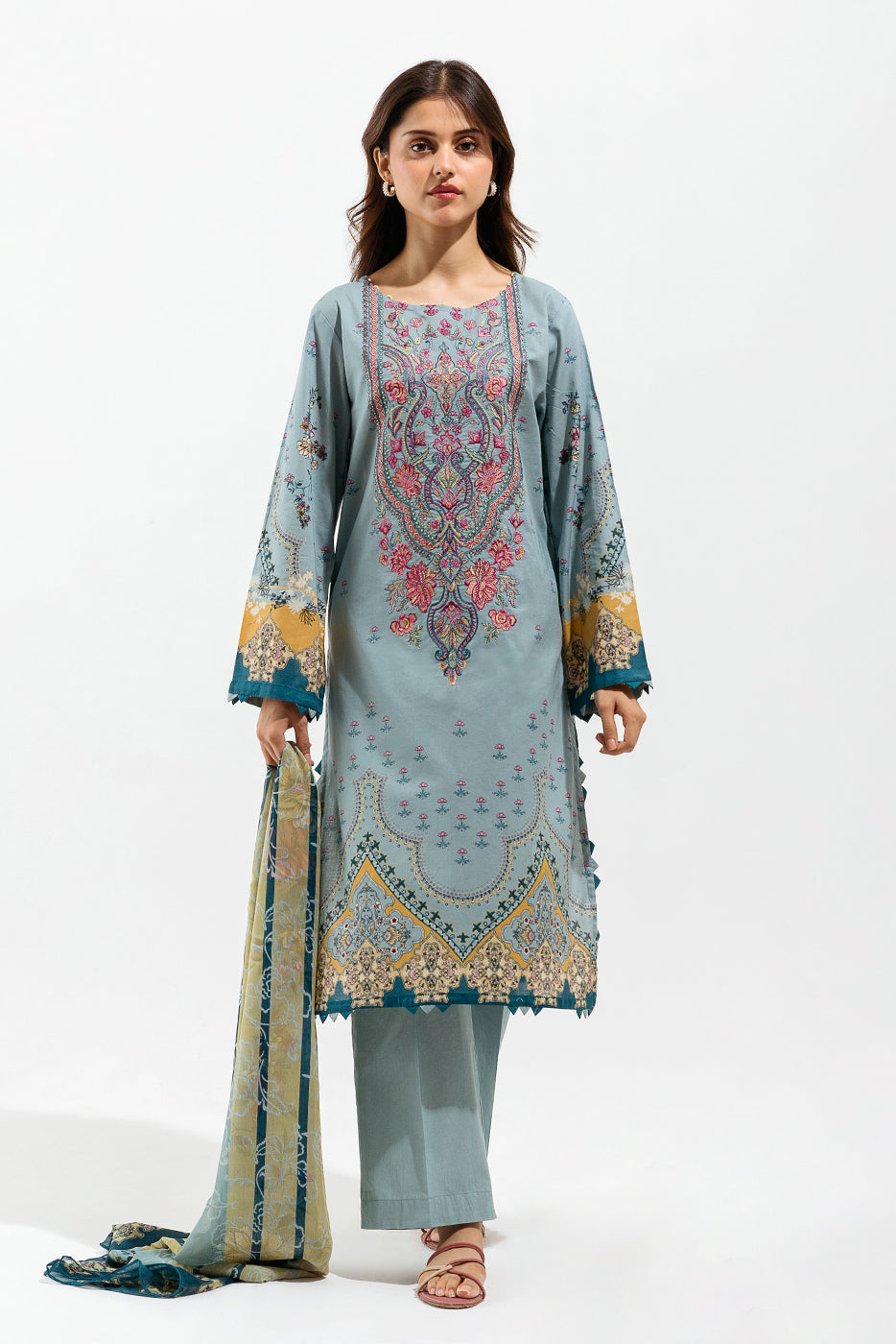 Beechtree - 2 PIECE - EMBROIDERED LAWN SUIT - CYAN ORCHID (UNSTITCHED)