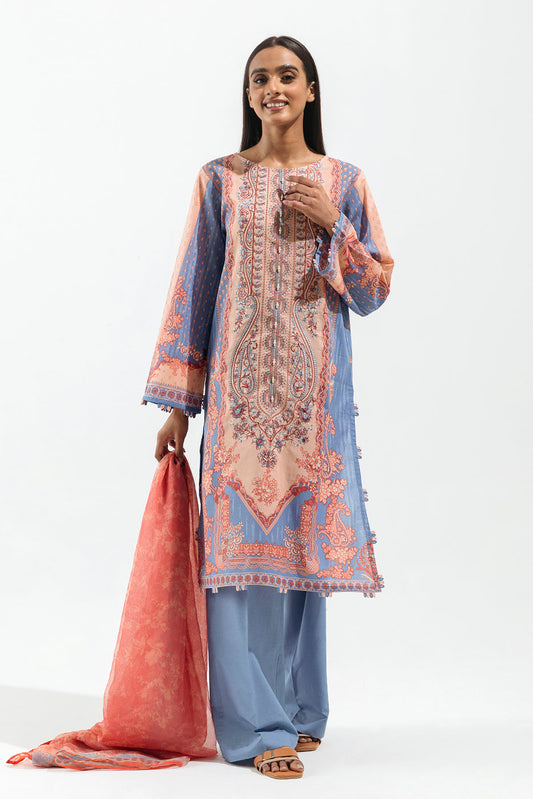 Beechtree - 2 PIECE - EMBROIDERED LAWN SUIT - CERULEAN TANGERINE (UNSTITCHED)