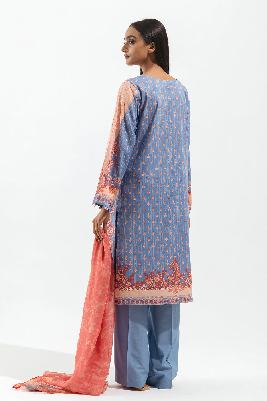 Beechtree - 2 PIECE - EMBROIDERED LAWN SUIT - CERULEAN TANGERINE (UNSTITCHED)