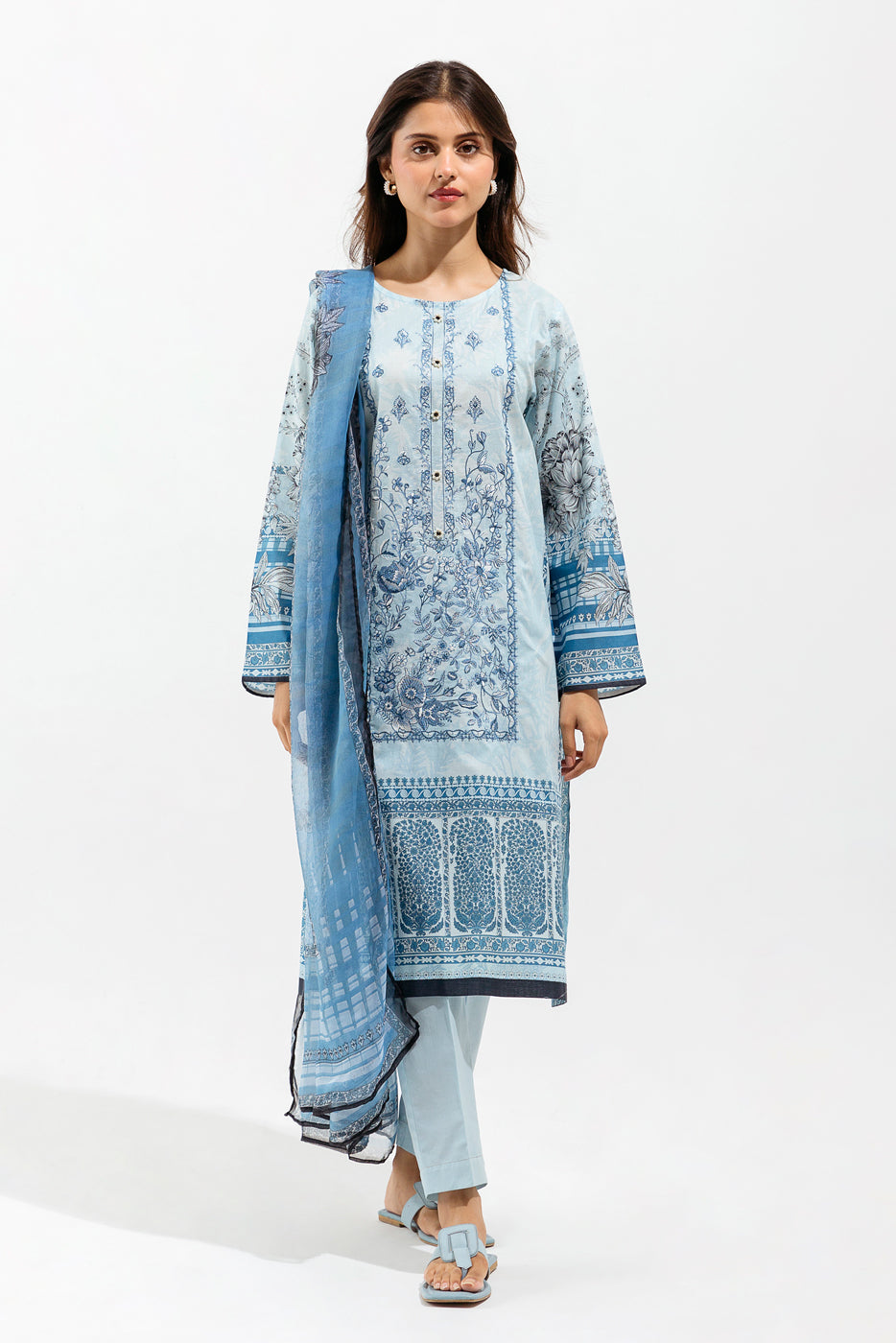 Beechtree - 2 PIECE - EMBROIDERED LAWN SUIT - SKY MONOCHROME (UNSTITCHED)