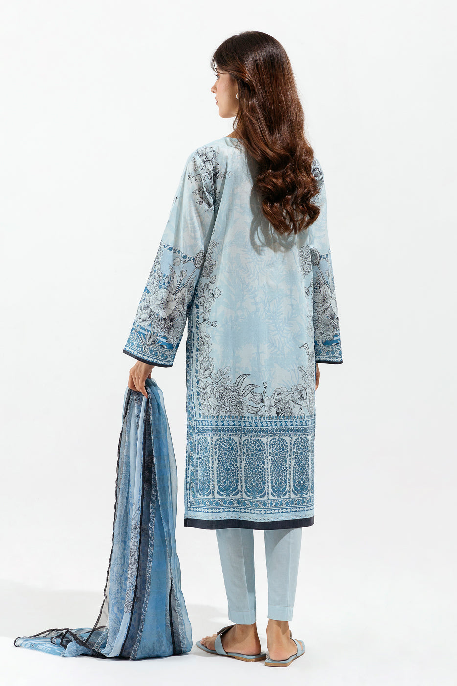 Beechtree - 2 PIECE - EMBROIDERED LAWN SUIT - SKY MONOCHROME (UNSTITCHED)