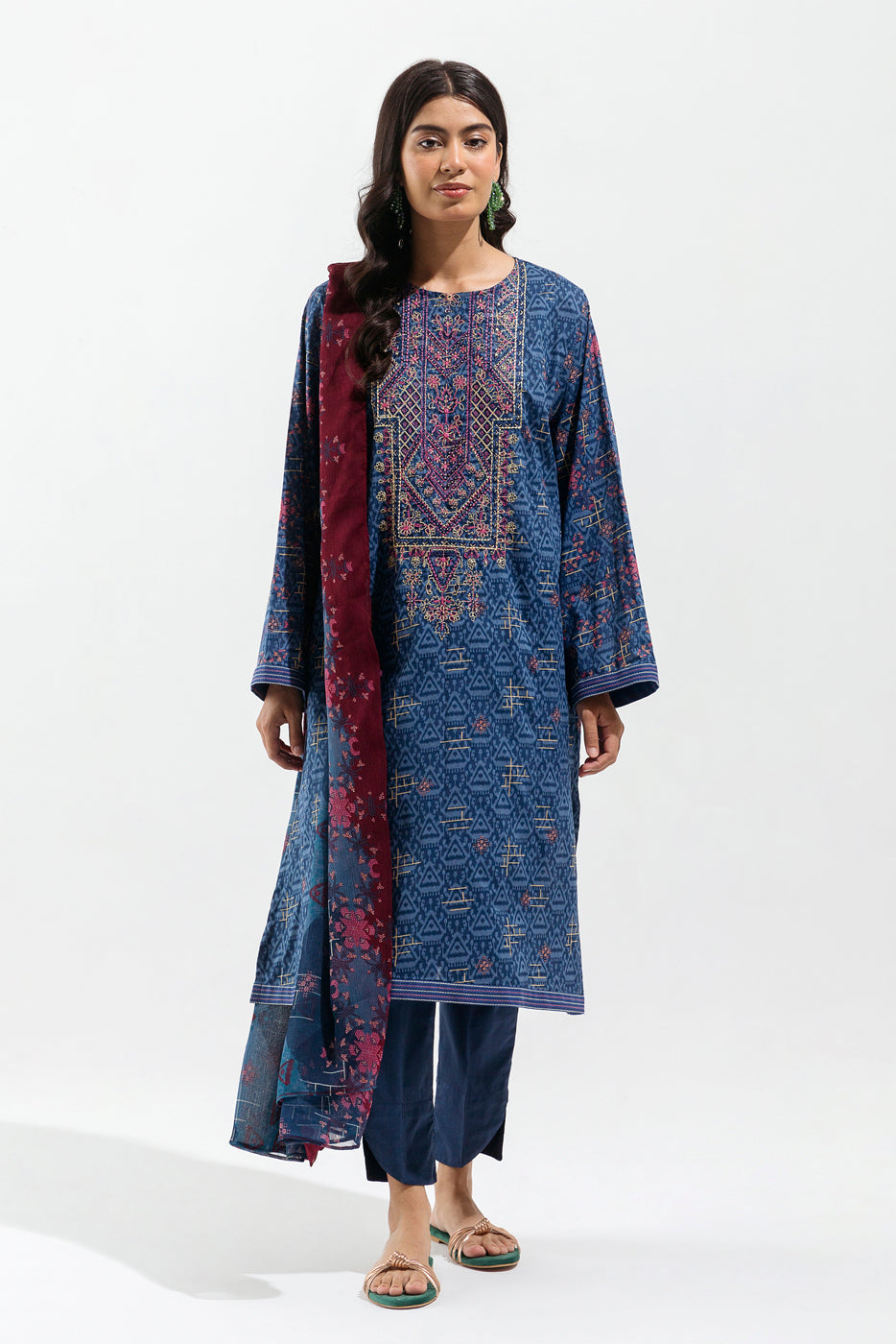 Beechtree - 3 PIECE - EMBROIDERED LAWN SUIT - AEGEAN IKAT