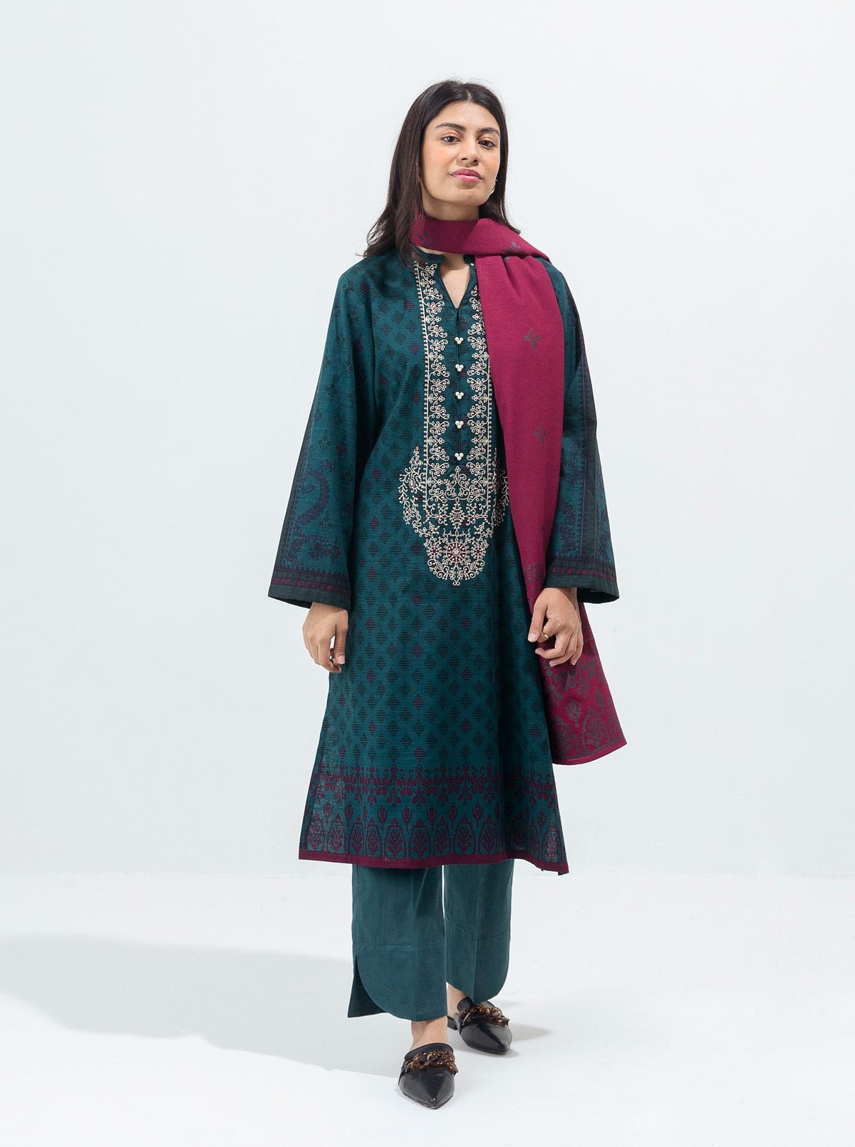 Beechtree - Ethnic Chic-Printed With Shawl-3P (UNSTITCHED)