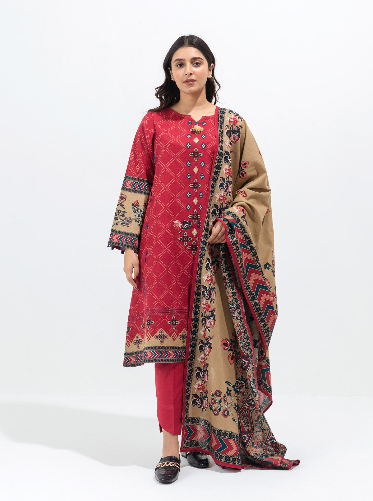 Beechtree - Vermillion Shine-Printed-3P (UNSTITCHED)