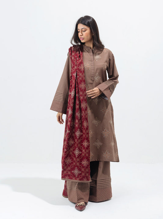 Beechtree - Divine beige-Embroidered With Shawl-3P (UNSTITCHED)