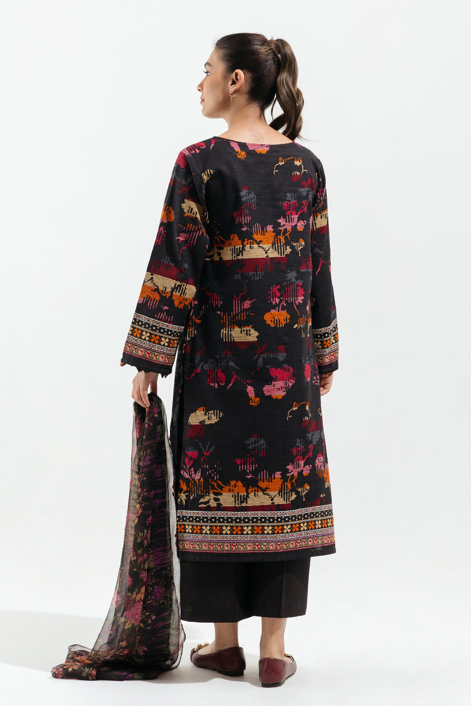 Beechtree - 2 PIECE - EMBROIDERED KHADDAR SUIT - LINEAR CHARCOAL