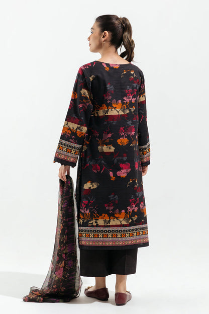 Beechtree - 2 PIECE - EMBROIDERED KHADDAR SUIT - LINEAR CHARCOAL
