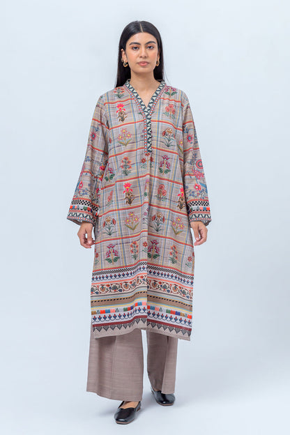 Beechtree - 1 PIECE - PRINTED KHADDAR SHIRT - FEATHER GRAY (UNSTITCHED)