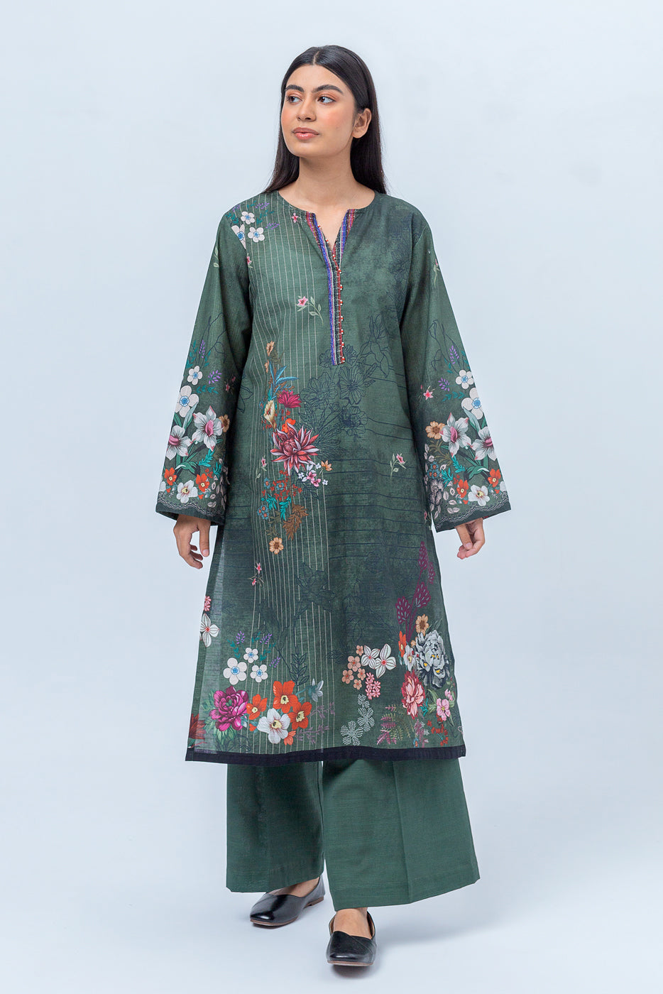 Beechtree - 1 PIECE - PRINTED KHADDAR SHIRT - SMOKE PINE (UNSTITCHED)