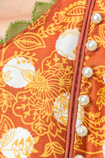 Beechtree - 2 PIECE - PRINTED COTTON SATIN SUIT - NOSTALGIA OCHRE (UNSTITCHED)