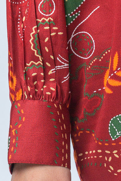 Beechtree - 2 PIECE - PRINTED COTTON SATIN SUIT - SCARLET SAGE (UNSTITCHED)