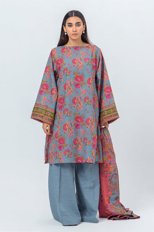 Beechtree - 2 PIECE - PRINTED KHADDAR SUIT - GRAY MIST (UNSTITCHED)