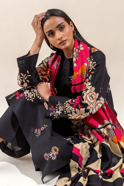 Beechtree - 3 PIECE - PRINTED KHADDAR SUIT - CHARCOAL BLOSSOM (UNSTITCHED)