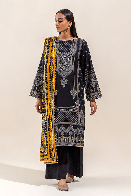 Beechtree - 3 PIECE - PRINTED KHADDAR SUIT - GLOOMY MYTH (UNSTITCHED)