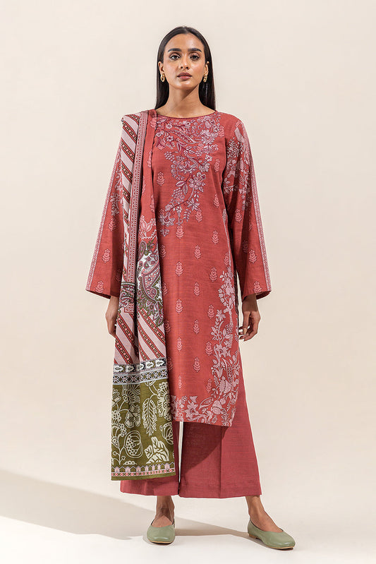 Beechtree - 3 PIECE - EMBROIDERED KHADDAR SUIT - MAHOGANY DESIRE (UNSTITCHED)