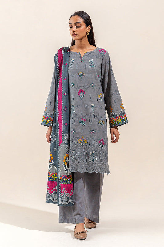 Beechtree - 3 PIECE - EMBROIDERED KHADDAR SUIT - VIVID SLATE (UNSTITCHED)