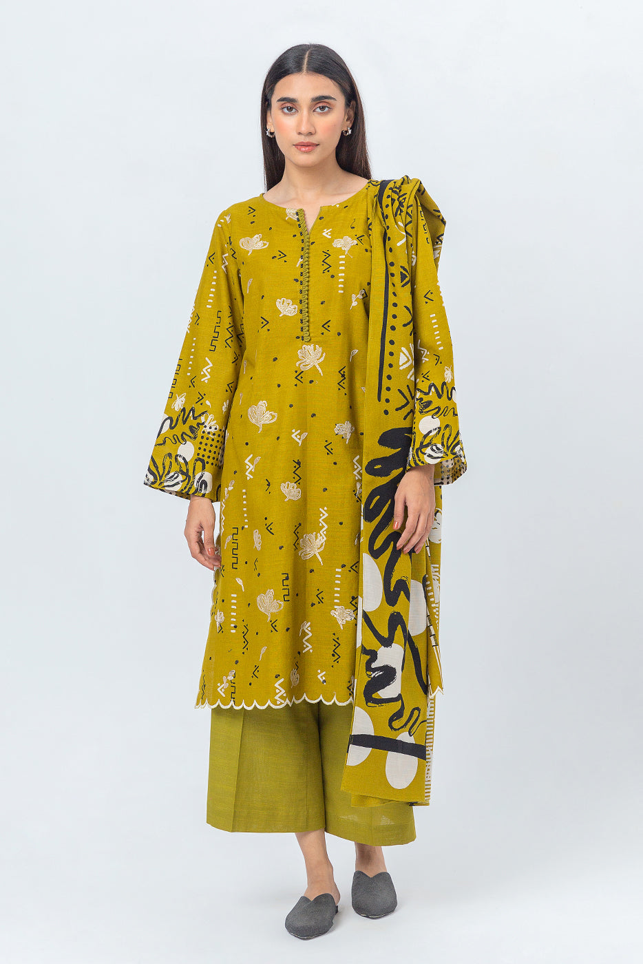 Beechtree - 3 PIECE - EMBROIDERED KHADDAR SUIT - DELICATE PETALS (UNSTITCHED)