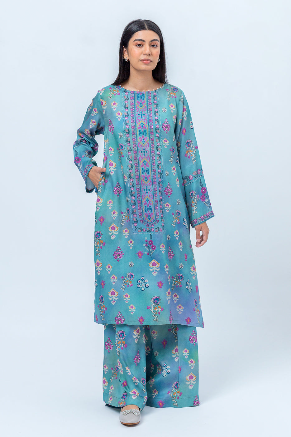 Beechtree - 2 PIECE - PRINTED LINEN SUIT - DUSTY TURQUOISE (UNSTITCHED)