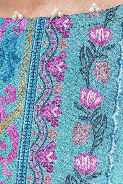 Beechtree - 2 PIECE - PRINTED LINEN SUIT - DUSTY TURQUOISE (UNSTITCHED)