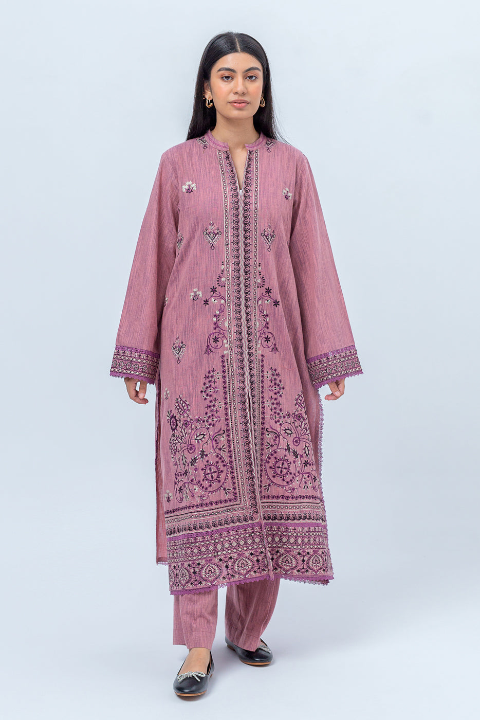Beechtree - 2 PIECE - EMBROIDERED KHADDAR SUIT - DUSKY ORCHID (UNSTITCHED)