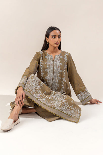 Beechtree - 2 PIECE - EMBROIDERED SHADED KHADDAR SUIT - OLIVE ADORN